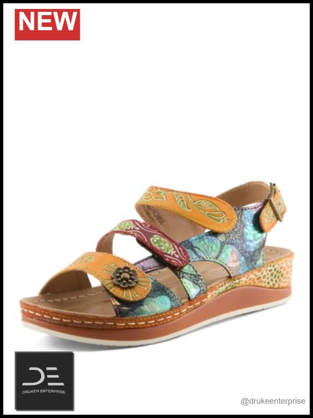 Hand Painted Leather Slide Sandals with Adjustable Straps
